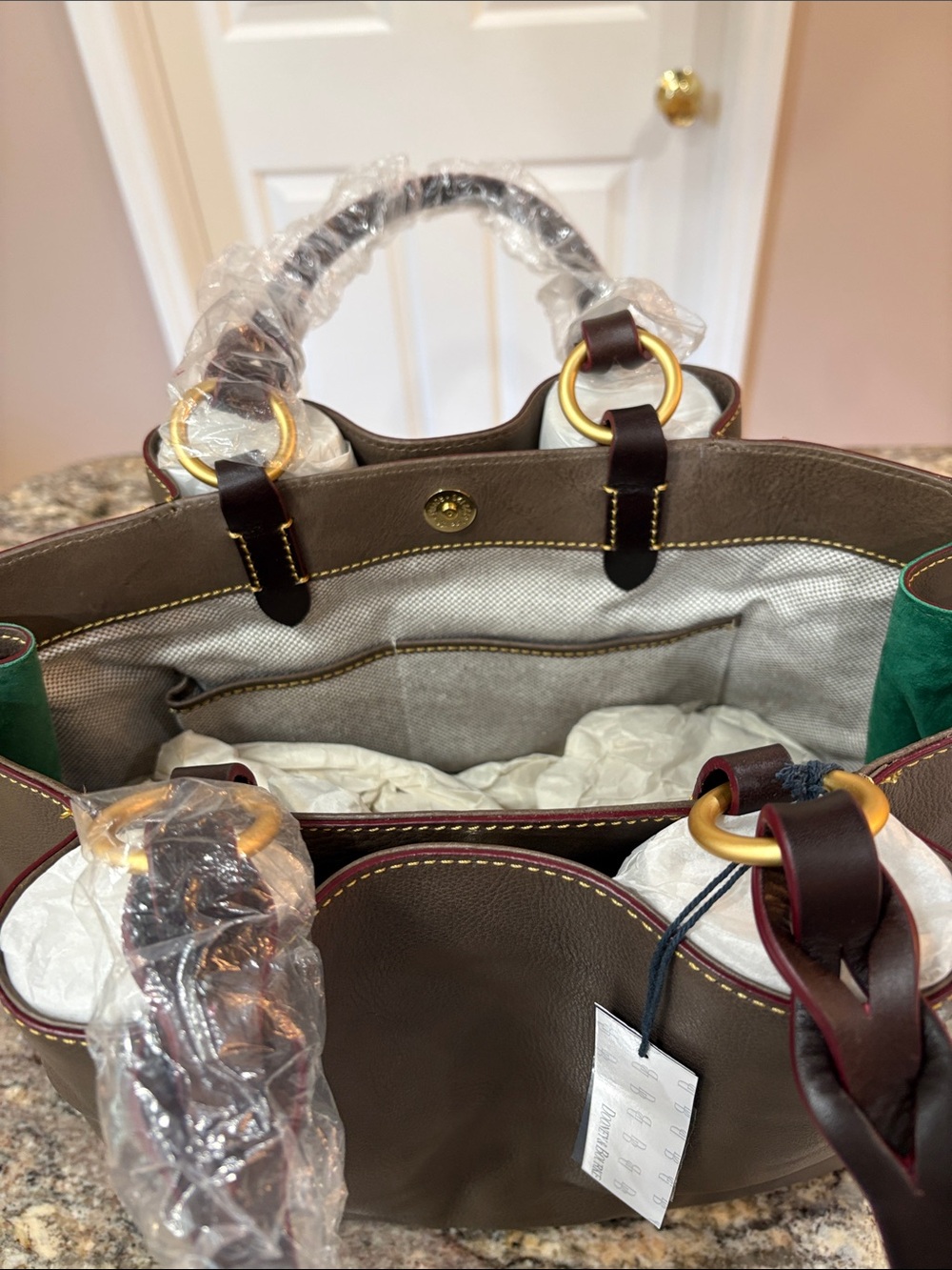 NWT Dooney & Bourke Florentine Leather Large Zip Barlow Satchel in Elephant - Picture 5 of 9